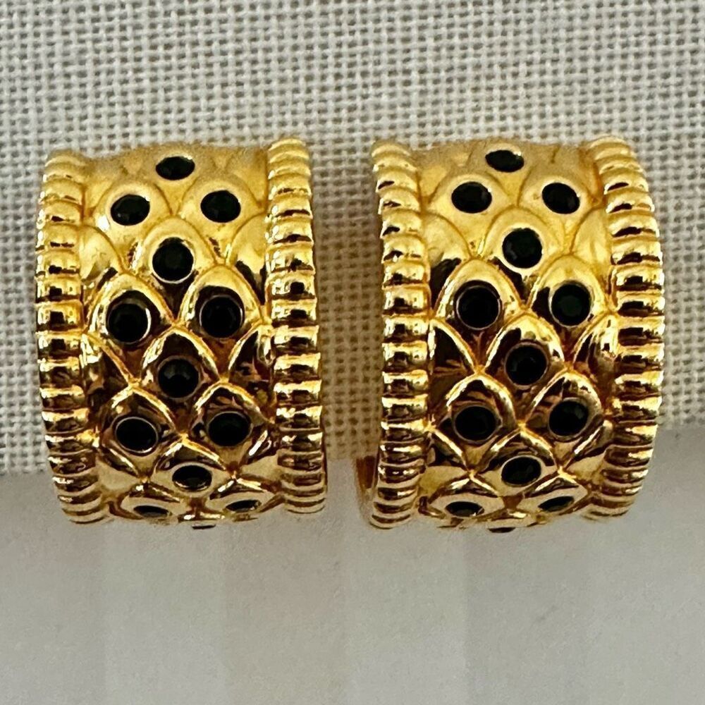 Swarovski Gold-Tone huggie Clip-On Earrings with Black Crystal Accents